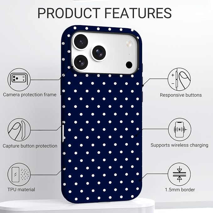 TPU Phone Case for iPhone 17 Pro, MagSafe Wireless Charging Compatible, Shockproof Slim Fit Protective Cover with Anti-Yellowing & Raised Camera Protection (Polka dot 7, iPhone 17 Pro(6.3")) - Image 4