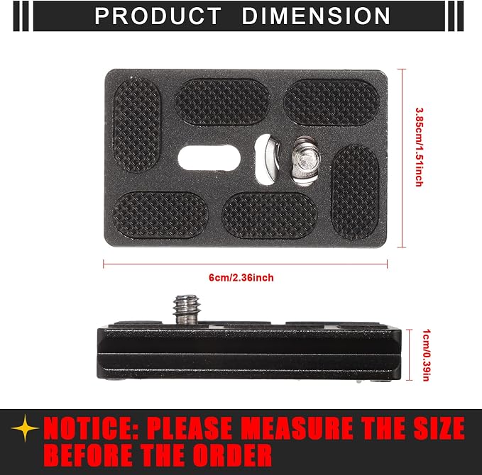 Frienda Quick Release Plate Tripod 1/4-20 DSLR,Pu60,Black | Tripod Mount Plate, Camera Tripod Mount for DSLR Camera Tripod Ball Head , Metal, 1.9 x 1.5 x 0.4 Inch - Image 2