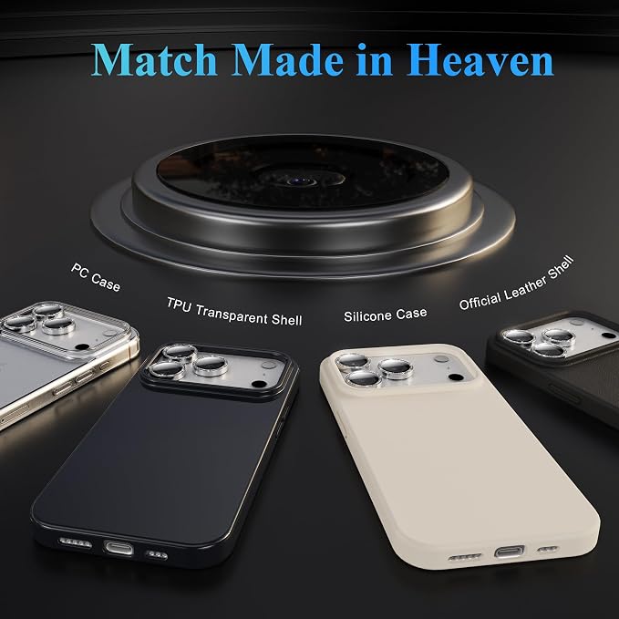 YWXTW Camera Lens Protector for iPhone 17 Pro/iPhone 17 Pro Max, [1 Step Installation Tray] Tempered Glass Screen Protector Metal Individual Camera Cover Accessories Case Friendly (Glitter Silver) - Image 6