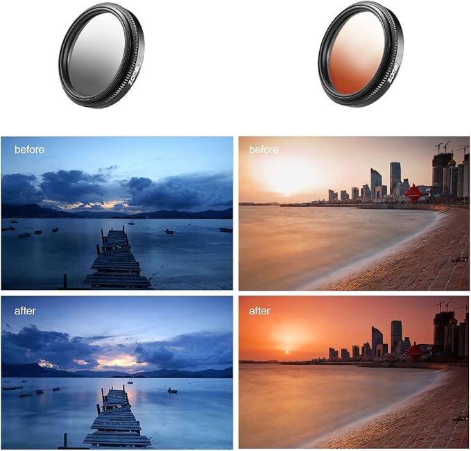 Zomei 5 in 1 Universal 37mm Cell Phone Clip-On Graduated Gray Orange Blue Red Filter Kit Camera Lens with Universal Clip for iPhone Huawei Samsung Xiaomi Smartphones - Image 7