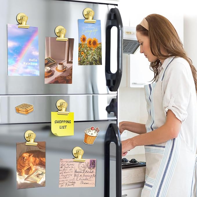 20 Pack Fridge Magnet Refrigerator Magnets, Gold Magnetic Clips Whiteboard Magnets, Magnet Clips Heavy Duty for Photo Displays, Home, Office, Classroom - Image 2