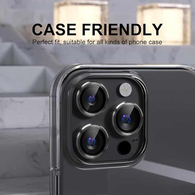 Choiche for iPhone 16 Pro/iPhone 16 Pro Max Camera Lens Protector | Ultra HD, 9H Tempered Glass Camera Cover Screen Protector Metal Ring Decoration Accessories (Black) - Image 4