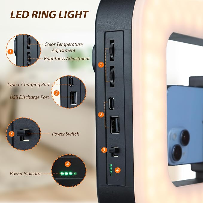 Ring Light for Phone with Video Rig, LED Video Light Kit, 8000mAh Battery, Bluetooth Remote, Adjustable Brightness and Color for Selfie, Phone Photography, TikTok, YouTube, Vlogging (LED Pro) - Image 6