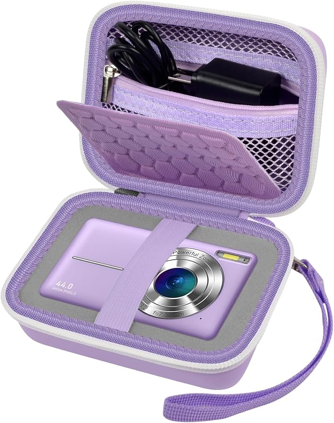 Comecase Digital Camera Case for Kodak PIXPRO FZ45 FZ55 for Travel, Purple | Fits Cameras up to 4.33 x 3.07 x 2.3 in, Pre-Cut Foam, Elastic Strap&Hand Strap, Mesh Pocket for Accessories, Case Only by COMECASE