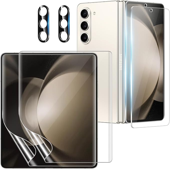 For Samsung Galaxy Z Fold 5, 2 Inner Films, 2 Cover Glass, 2 Lens Guards | HD Clear, Responsive Touch, Case Friendly, Everyday Scratch Protection, Smooth Surface, Easy Installation, Two Cleaning Kits by Unknown