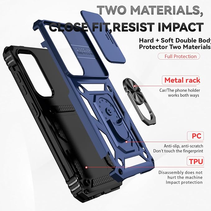 for Samsung Galaxy S24 Plus Case with Camera Lens Cover HD Screen Protector, Military-Grade Drop Tested Magnetic Ring Holder Kickstand Protective Phone Case for Samsung Galaxy S24 Plus (Navy Blue) - Image 8