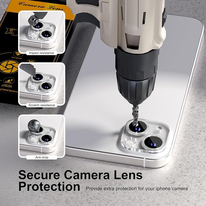 for 6 Pack iPhone 15 / iPhone 15 Plus Camera Lens Protector [Drop Protection] [Case Friendly] [Easy Installation] 9H Tempered Glass Camera Screen Protector Cover Accessories, CD Silver - Image 4