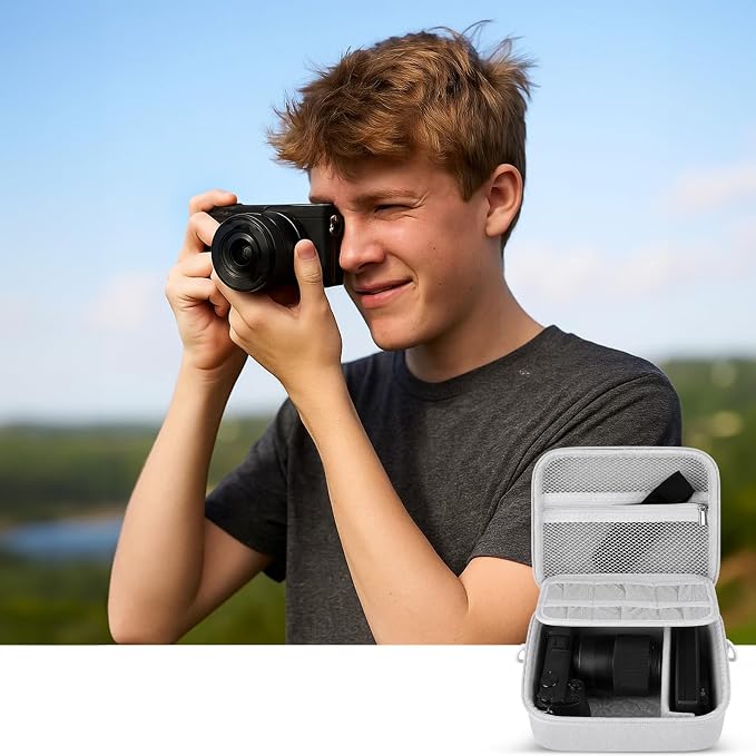 casmilee Mirrorless Camera Case for Sony a6400/a6700/a6100/a6000 | Adjustable Dividers, Padded Multi-Layer Protection, Pockets for Lens and Accessories, Shoulder Strap, Case Only, Gray - Image 9