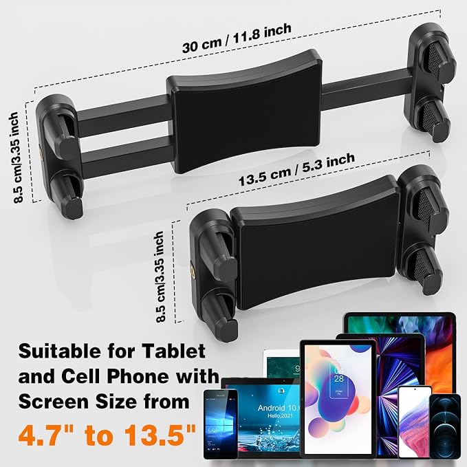 iPad Mic Stand Mount, 360 Rotation Tablet Holder for Microphone Music Stand with 5.9 Inch Metal Arm, Super C Clamp for 0.6-1.5" Diameter Rods, Compatible with All 4.7-13.5" Tablets & Smartphones - Image 5
