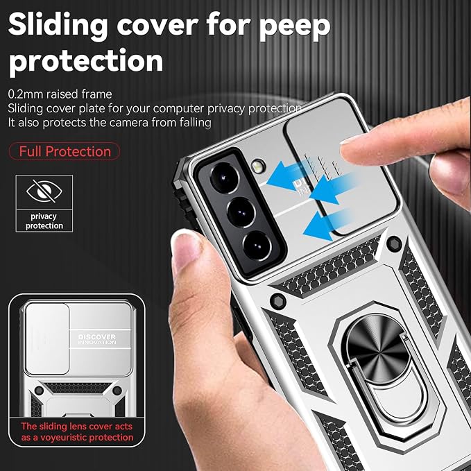 HNHYGETE for Galaxy S21 Case with Screen Protector: [Military Grade 20ft. Drop Tested] Ring Shockproof Protective Phone Case for - Samsung Galaxy S21 (Silver) - Image 4