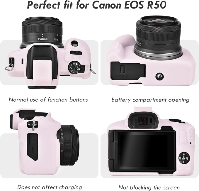 Rieibi EOSR50 EOS R50 Case, Soft Silicone Protective Case for Canon EOS R50 EOSR50 Vlogging Camera, Lightweight EOS R50 Camera Case Cover Grip Body Skin - Light Pink - Image 3