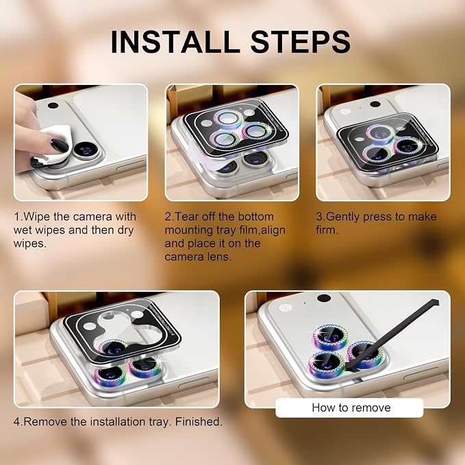 Misea Compatible for iPhone 17 Pro/iPhone 17 Pro Max Camera Lens Protector | 9H Tempered Glass Ultra HD Bling Camera Screen Protector Cover Metal Individual Ring Decoration Accessories, Colorful Diamond - Image 7