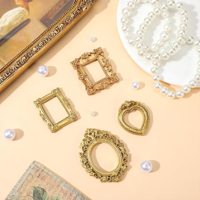 Ymapinc 12 Pcs Small Frames, Mini Picture Frames, Vintage Gold Mini Frame | Miniature Photo Frame Ornament for Crafts/Wedding/Christmas, Baroque Resin Table Wall Hanging Decor - Image 6