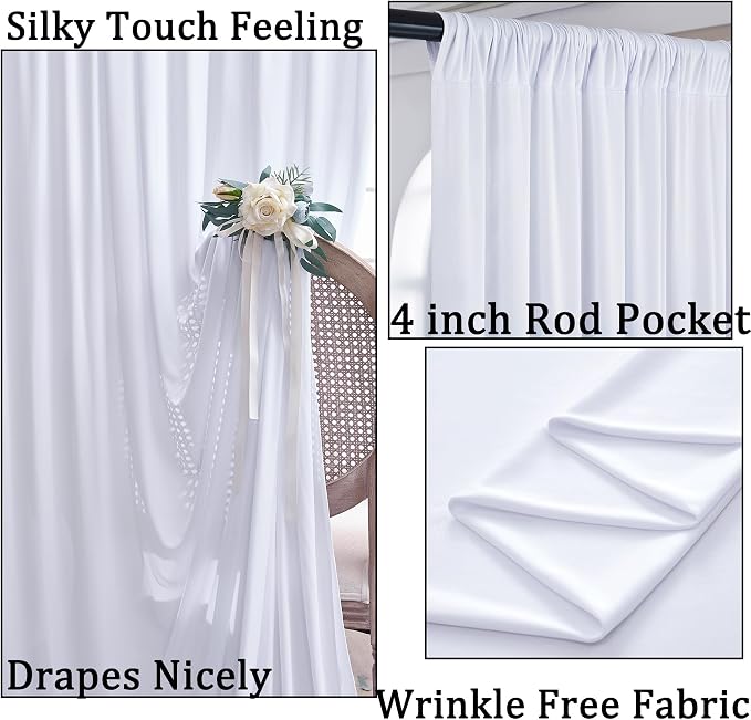 60ftx10ft Wrinkle Free White Backdrop Curtains for Parties, Silky Polyester Photo Backdrop Drapes 12 Panels 5x10ft Back Drop Cloth for Wedding Birthday Baby Shower Photography Background - Image 2