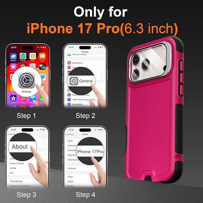 Follaroma Magnetic for iPhone 17 Pro Case with Camera Stand, Hot Pink，6.3" | Built-in Glass Camera Cover Stand,Compatible with MagSafe,Heavy Duty Shockproof Protective,Military-Grade Anti-DropDual Case - Image 3