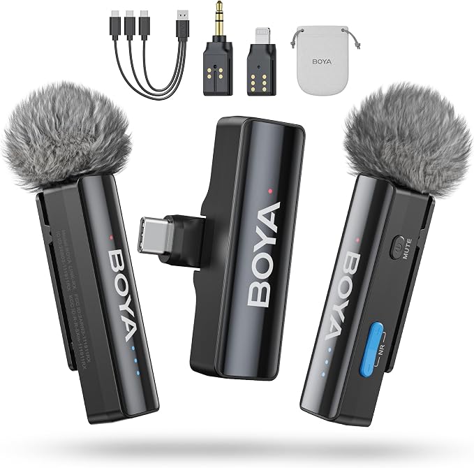 BOYA BOYALINK 2 A2 (2TX+3RX Adapter) Wireless Lavalier Microphone for iPhone Camera Android, Clip on Mic, 48 KHz 24 Bit, 6mm Mic, 1000ft, Noise Cancelling, Mini Lapel Mic USB-C/Lightning/3.5mm TRS by BOYA
