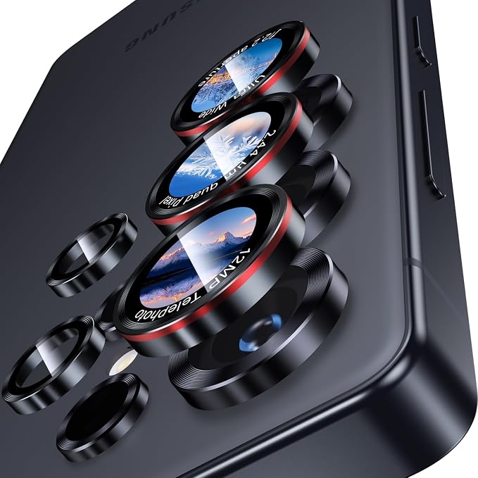 Uyiton for Samsung Galaxy S25 Ultra Camera Lens Protector, Unique Design | Case-Friendly, Military-Grade Sapphire Glass with Aluminum Metal Rear Camera Screen Cover, Black+Red (6.9 inch) - Image 8