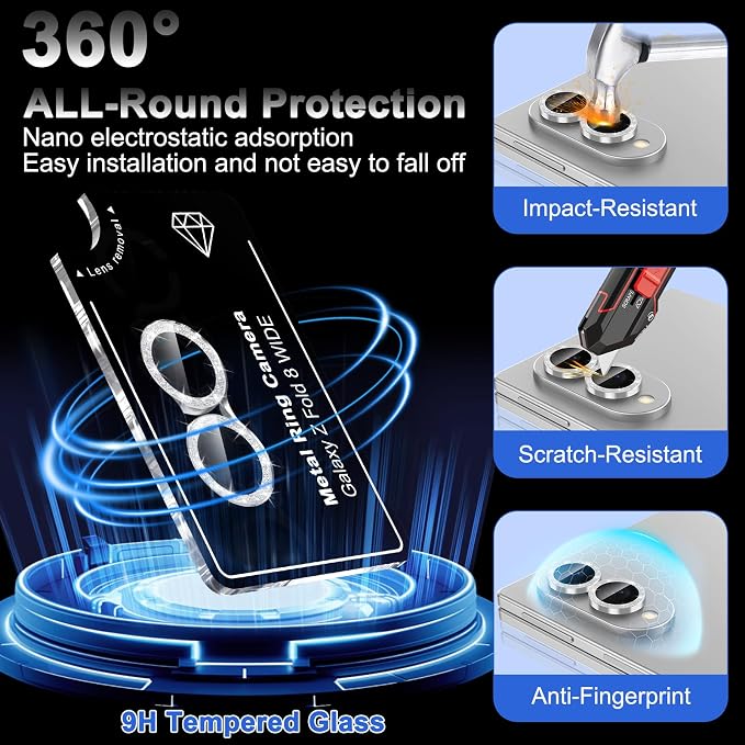 Meshine for Samsung Galaxy Z Fold 8 Camera Lens Protector,Scratch Proof,Strong Adsorption,9H Hardness with Metal Ring Camera Cover,Ultra Thin Case Friendly,Accessories Lens Protector,Glitter Sliver - Image 3