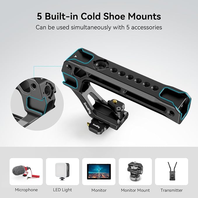 SmallRig Lightweight NATO Top Handle for DSLR Camera Cage - 4345 | Universal Top Handle for Camera Cages, Lightweight Aluminum, 5 Cold Shoe Ports for Monitors, Mics & LED Lights - Image 4
