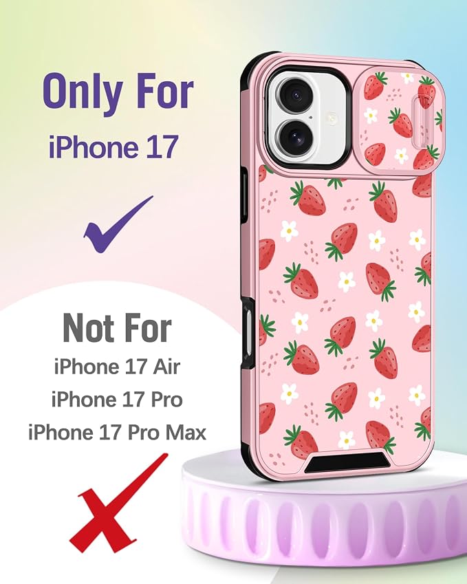 Buleens for iPhone 17 Case 6.3 Inch - with Ring Stand & Camera Cover Aesthetic Cute Designed for Women Girls Pretty Girly Kawaii Strawberry Teens Phone Case for iPhone 17 Compatible with Magsafe - Image 2