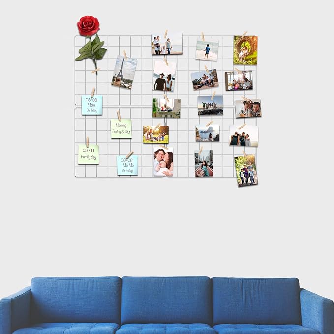 Wire Wall Grid Panel for Photo Display, DIY White Iron Picture Frames Collage for Hanging Wall Decor, Foldable Multi Pictures Organizer with 12 Clips, 31'' X 24'' Inch. (2 Pack) - Image 4