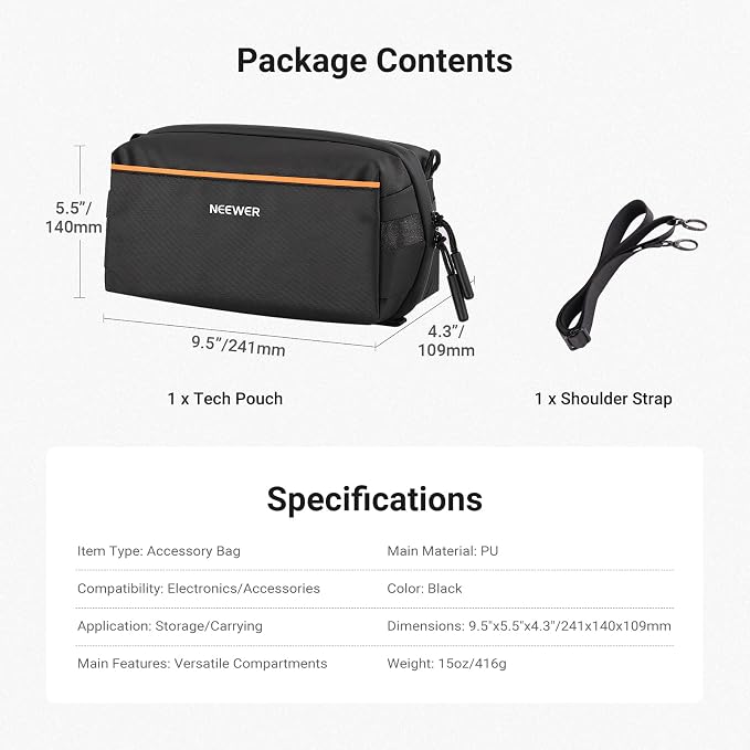 NEEWER Tech Pouch, Splashproof Tech Organizer Storage Case Travel Carry Bag with Multi Compartments Shoulder Strap for Electronics Photography Accessories SD Card Battery Cable Cord Charger, PB024 - Image 8