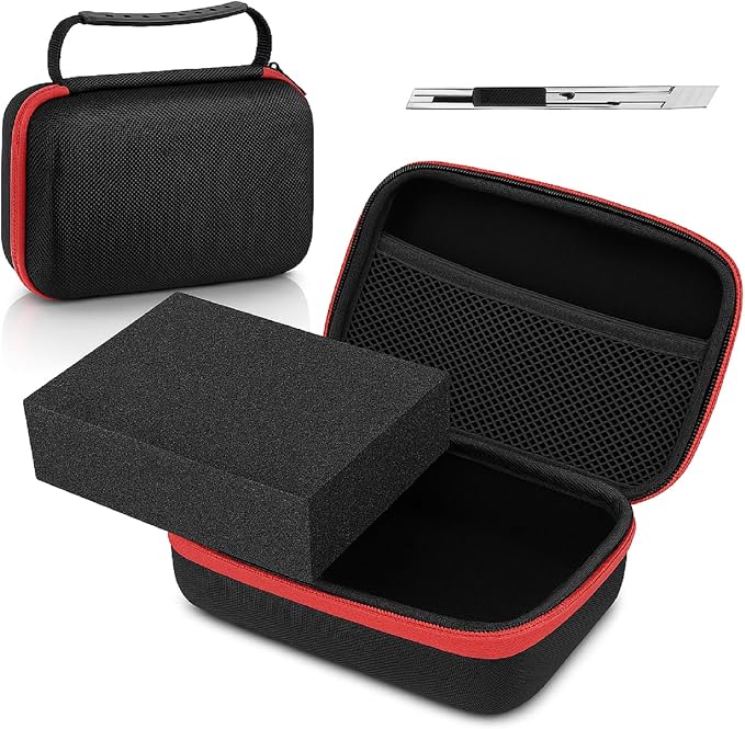 Relaxweex Hard Case with Foam, 7.1 X 4.7 X 3.1 Inch, Black and Red | EVA Waterproof Shockproof Case, Customizable Foam for Camera Electronics Instruments, Digital Products, with Knife by Relaxweex