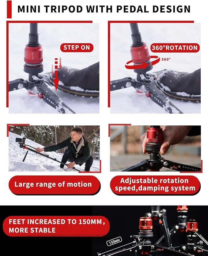 IFOOTAGE 71”Carbon Fiber Monopod with Feet Cobra 3 Monopod C180F-P | with Pedal Base Tripod CB3 Base-P Low Profile,for Sony,Nikon,DSLR,Max.Payload 17.64lb/8KG - Image 2