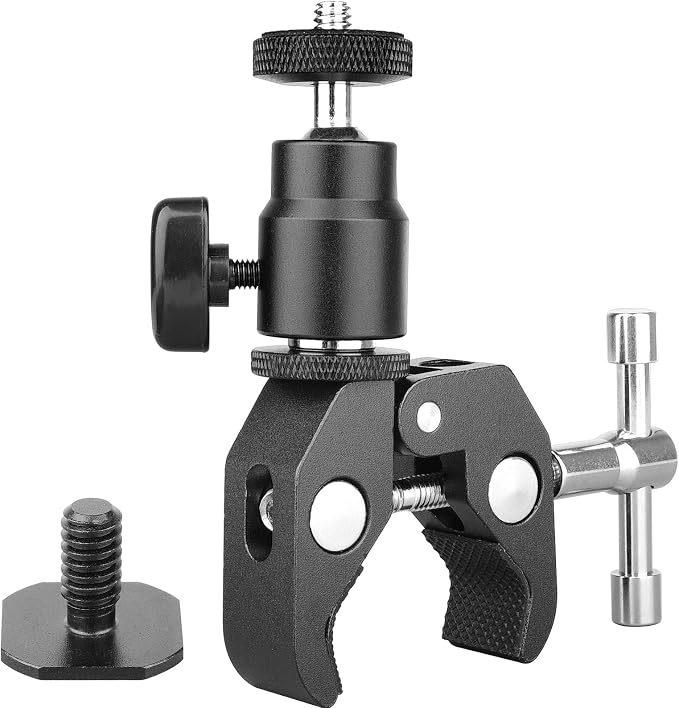 Ball Head Shoe Mount Camera Ball Mount Clamp w/ 1/4"-20 Tripod head Hot Shoe Adapter and Cool Super Clamp by Anwenk