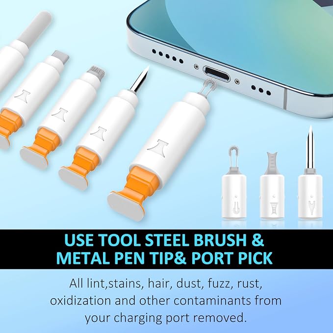 iPhone Cleaning Kit for Charging Port, Cleaner Kit for AirPod Phone, White | Multi-Tool, iPhone Cleaner, Repair Lightning Cable USB C Speaker Charger iPad Connector, Compact Portable, with Storage Case - Image 3