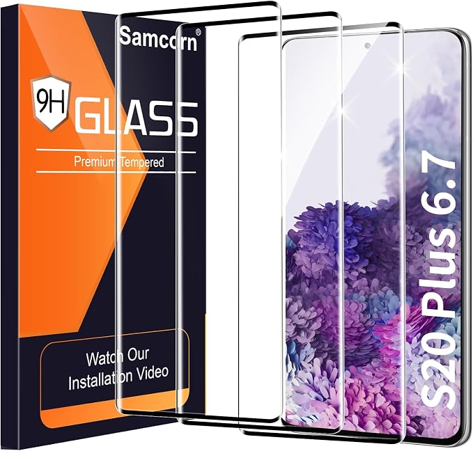 3 Pack Galaxy S20 Plus Screen Protector, HD Clear Tempered Glass, Fingerprint Unlock, 3D Curved, Scratch Resistant, No Bubble for Samsung Galaxy S20 Plus 5G Glass Screen Protector by Unknown