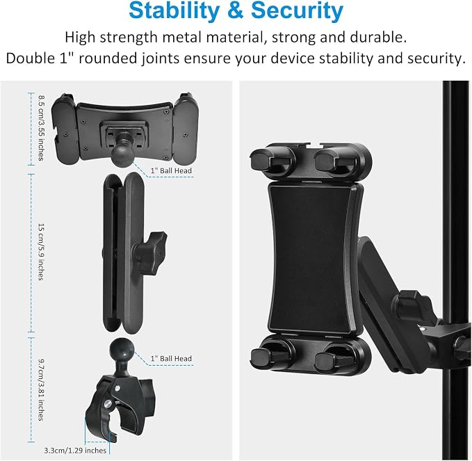 Tablet Holder for Microphone Stand, iPad Mic Stand Phone Holder 360° Swive | Tablet Mic Music Mount Compatible with iPad Pro Air Mini Galaxy and Smartphone 4.7-13.5" - Image 6
