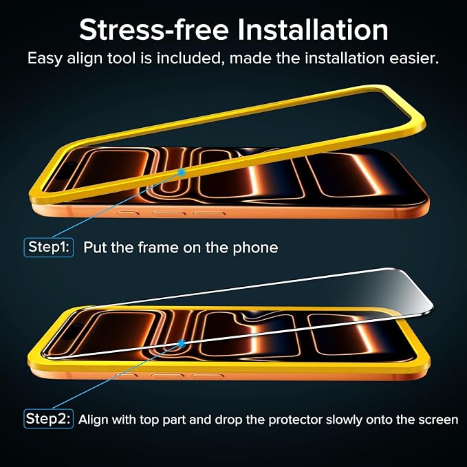 ivoler Screen Protector for iPhone 17 Pro 6.3" Tempered Glass 2-Pack | with [Easy Installation Frame], Anti-Scratch Case Friendly Clear HD Film for iPhone 17 Pro 6.3 inch - Image 3