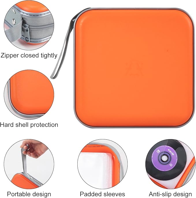 alavisxf xx CD Case, 48 Capacity Hard Plastic Zipper Disc Wallet for Car | DVD Holder, Portable Hand Strap, Anti-Slip Sleeves, Scratch-Resistant Sleeves, Disc Storage Organizer, for Home Office Travel - Image 3