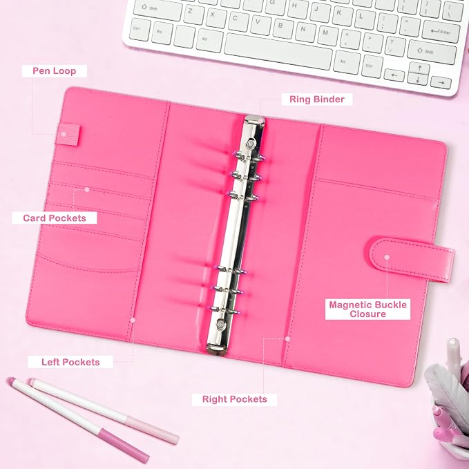 A5 Kpop Photocard Binder, PU Leather 6-Ring Album with Magnetic Closure, Includes 30 Pack 4-Pocket Pages for 240 Cards, Card Holder for Trading and Collectible Cards (Rose) - Image 5