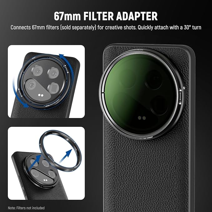 NEEWER 14 Ultra Case, Protective Heavy Duty Case with Wireless Charging, 17mm Lens Mounts & 67mm Filter Adapter, TPU + PC Faux Leather, Compatible with Xiaomi 14 Ultra, PA051 Black - Image 3