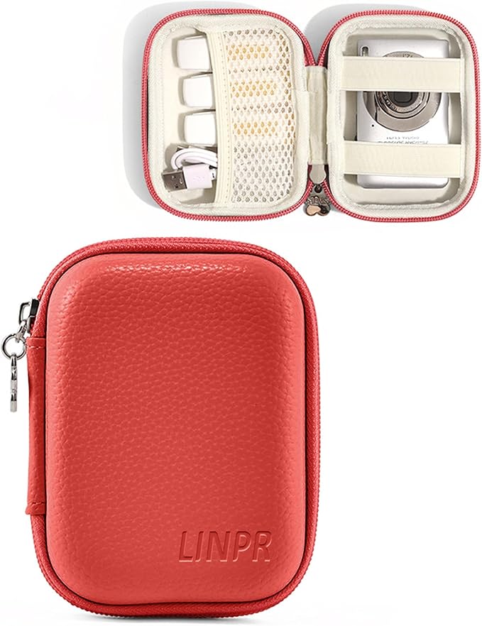 Digital Camera Case for KODAK PIXPRO FZ55/FZ45, Case Only, Tomato Red | Fits CAMKORY DC403 and Canon PowerShot ELPH 360 HS Compact Digital Cameras, Small Hard Shell Camera Pouch with Mesh Pocket by Linpr