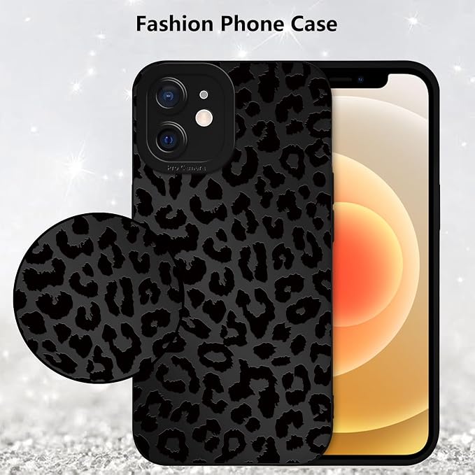 Cute Black Cheetah Print Phone Case for iPhone 12 6.1" | Aesthetic Leopard Pattern Design Cover Full Camera Lens Protective Shockproof Soft Slim TPU Funda for Men Women Girls - Image 6
