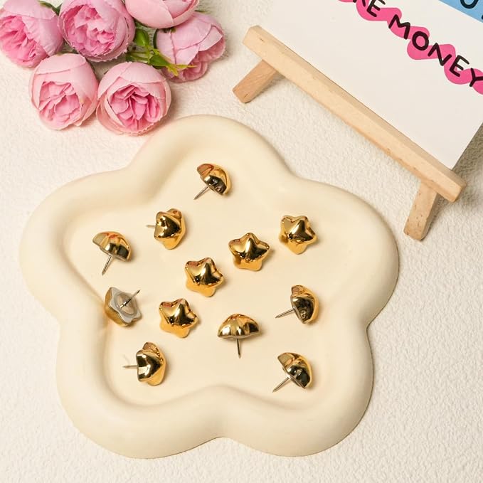 50 PCS Gold Star Push Pins, Thumb Tacks for Bulletin Boar, Cute Decorative Thumbtacks for Cork Board Bulletin Board, Photos Wall Maps, Picture Hanging and Other Offices Schools Decoration. - Image 4