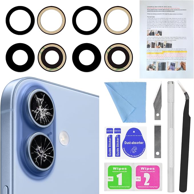 2PCS ASDAWN Back Rear Camera Lens Glass Replacement for iPhone 17 6.3 inch with Pre-Installed Adhesive, Back Lens Glass with Installation Manual + Repair Tool Set by ASDAWN