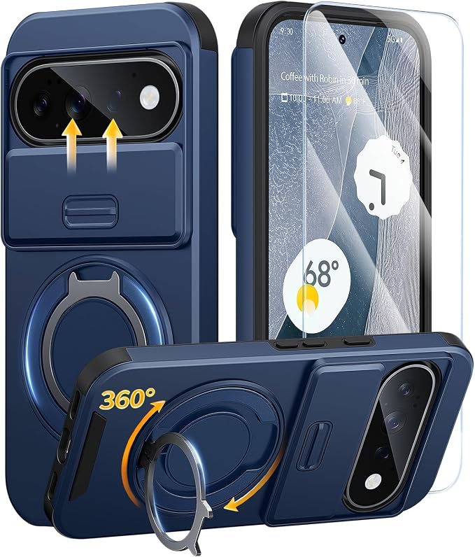 JAME for Google Pixel 10/10 Pro/11/11 Pro Case, Stand & Slide Camera Cover | Ring Holder Kickstand, Screen Protectors, Dual-Layer Shockproof Protective, Magnetic Accessory Friendly Phone Case, Blue by JAME