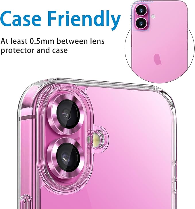 Designed for iPhone 16 and 16 Plus Camera Lens Protector, Metal Lens Cover 9H Tempered Glass Camera Cover Anti Scratch Shockproof Screen Protector - Image 5
