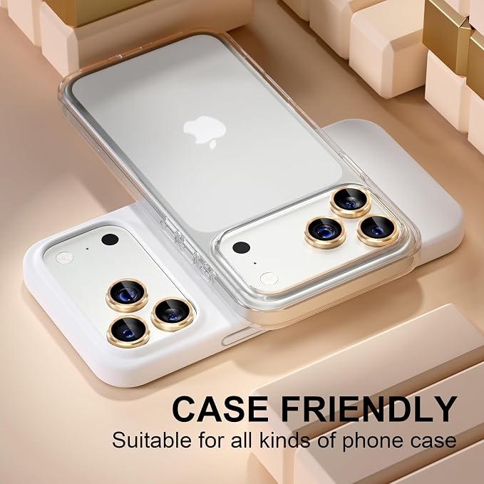 Misea Compatible for iPhone 17 Pro/iPhone 17 Pro Max Camera Lens Protector | 9H Tempered Glass Ultra HD Bling Camera Screen Protector Cover Metal Individual Ring Decoration Accessories, Gold - Image 5
