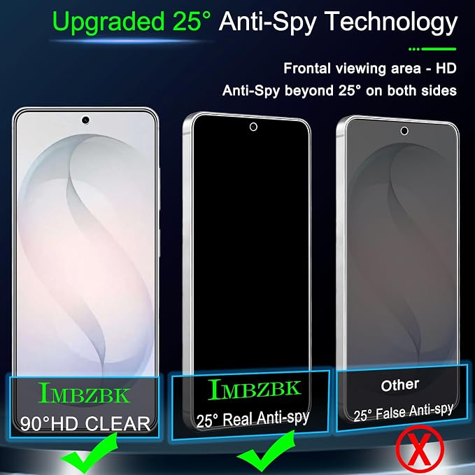 IMBZBK Privacy Screen Protector for Samsung Galaxy S26, 3+3 Pack | 25° Anti Spy, 9H+ Tempered Glass, Military Grade Shatterproof, Auto-Dust Removal, Case Friendly, with Camera Lens Protector - Image 2