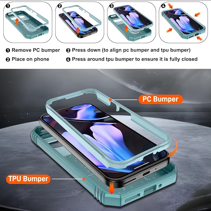 Gritup for Pixel 9/9 Pro Case Military-Grade Shockproof with Kickstand | with 2 PCS Screen Protector, Slide Camera Cover, Heavy Duty Outdoor Protection Funda para Google 9/9 Pro Cover, Green - Image 4
