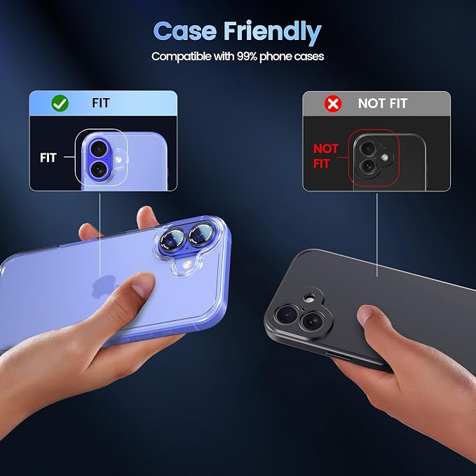 CACOE Metal Camera Lens Protector for iPhone 16/16 Plus/17 Cover | Tempered Glass Cover, Anti-Scratch, Drop-Proof, Strong Adhesion, Camera Screen Cover Accessories, Cyan - Image 4