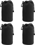 Camera Lens Bag, 4 Pack Protective Neoprene Lens Pouch with Drawstring & Carabiner, Lens Case for DSLR Camera Lens(S/M/L/XL) (XL 4pcs) by Unknown