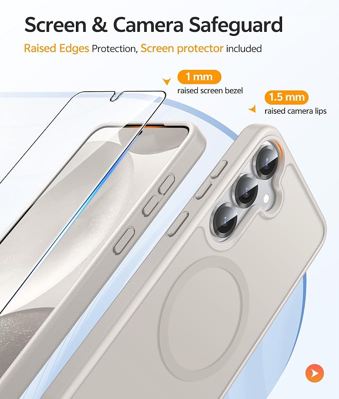 FNTCASE for Samsung Galaxy S25/S24 Case, Fit for Magsafe, Screen Protector | Translucent Matte Magnetic Back, 14FT Military Grade Drop Protection, Shockproof Protective Phone Cover, Off White - Image 4