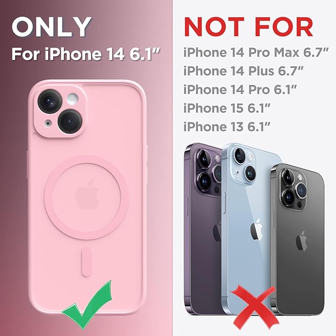 CAPRARO for iPhone 14 Case, Compatible with MagSafe | Upgraded [Full Camera Protection] Shockproof Protective Slim Translucent Matte Magnetic Phone Case 6.1'', Peach Pink - Image 2