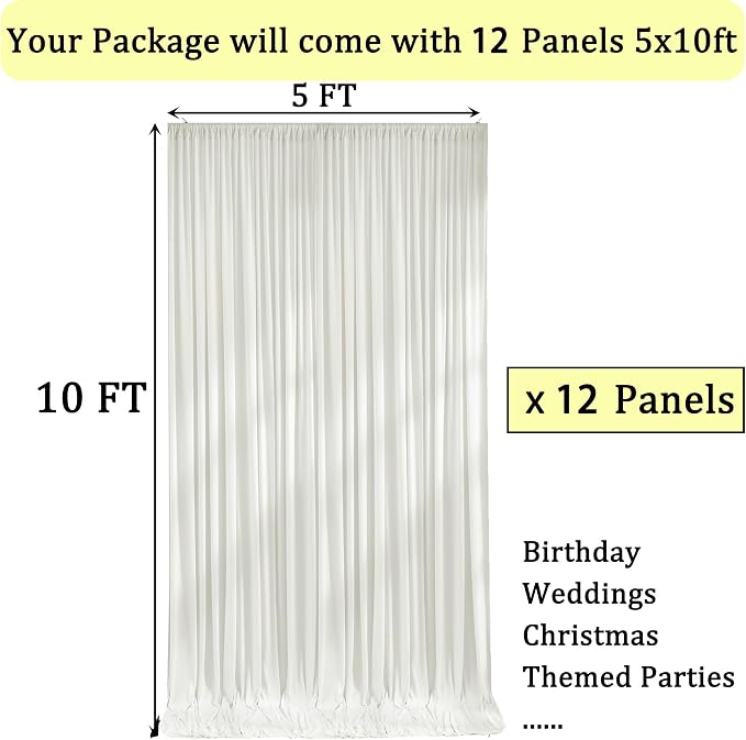 60ftx10ft Wrinkle Free Ivory Backdrop Curtains for Parties, Silky Polyester Photo Backdrop Drapes 12 Panels 5x10ft Back Drop Cloth for Wedding Birthday Baby Shower Photography Background - Image 6